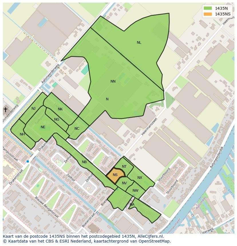Afbeelding van het postcodegebied 1435 NS op de kaart.