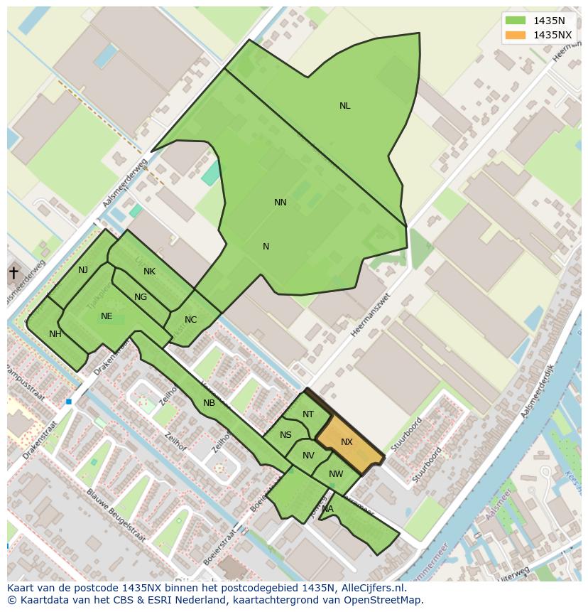 Afbeelding van het postcodegebied 1435 NX op de kaart.