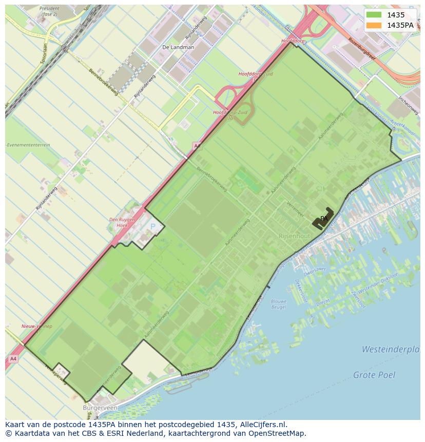 Afbeelding van het postcodegebied 1435 PA op de kaart.
