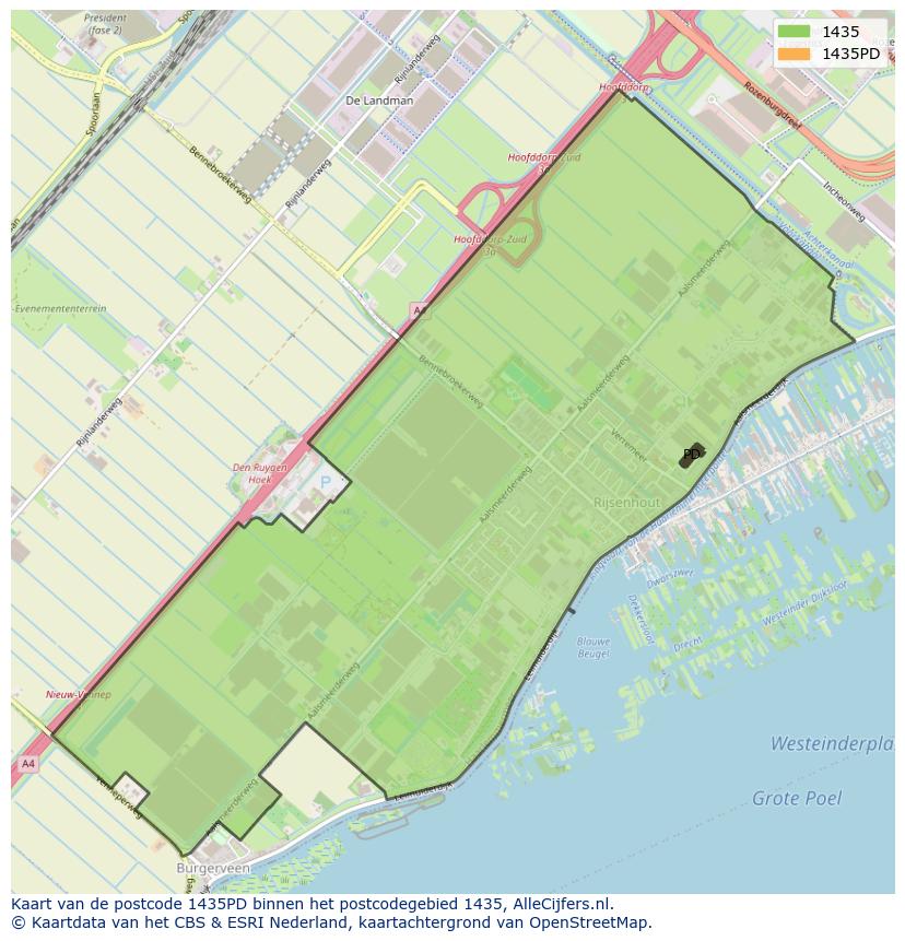 Afbeelding van het postcodegebied 1435 PD op de kaart.