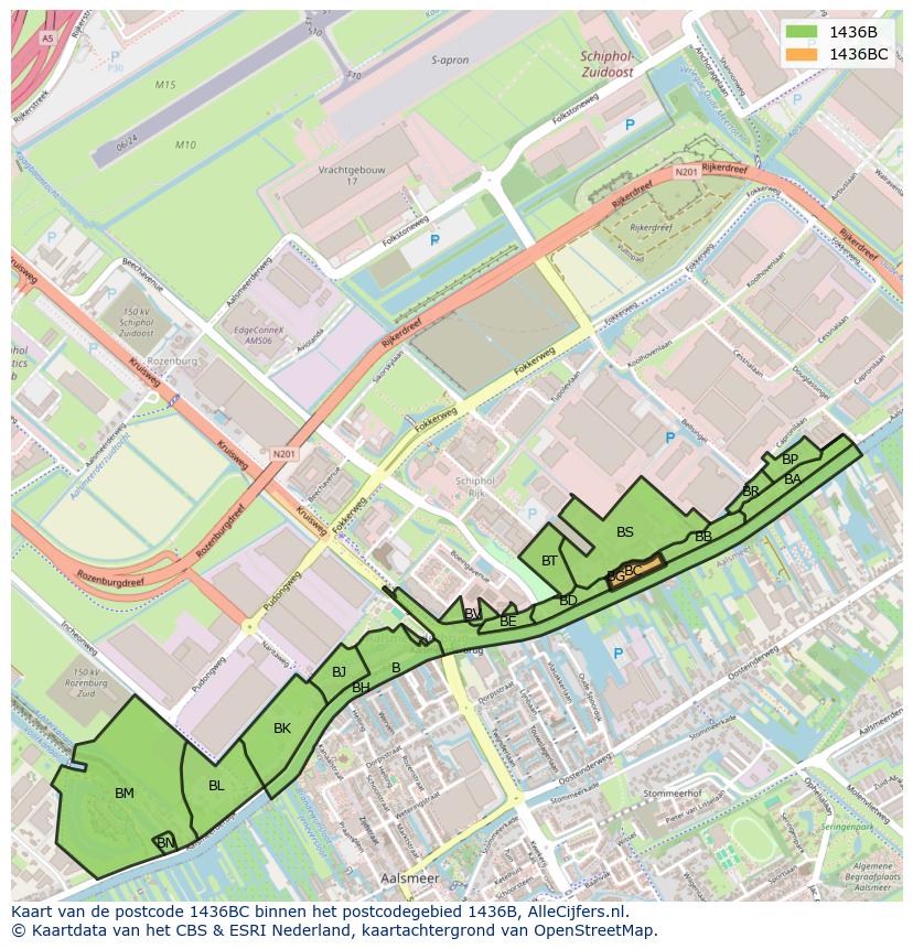 Afbeelding van het postcodegebied 1436 BC op de kaart.