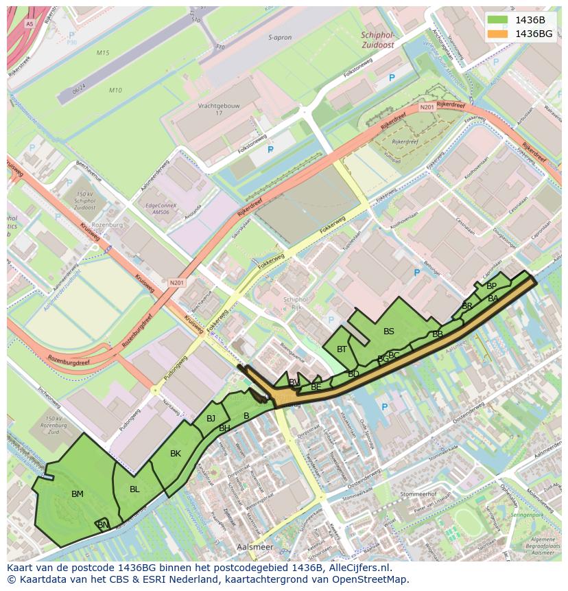 Afbeelding van het postcodegebied 1436 BG op de kaart.