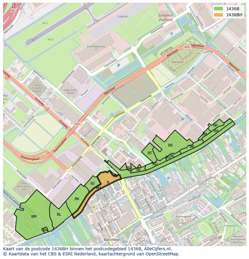 Afbeelding van het postcodegebied 1436 BH op de kaart.