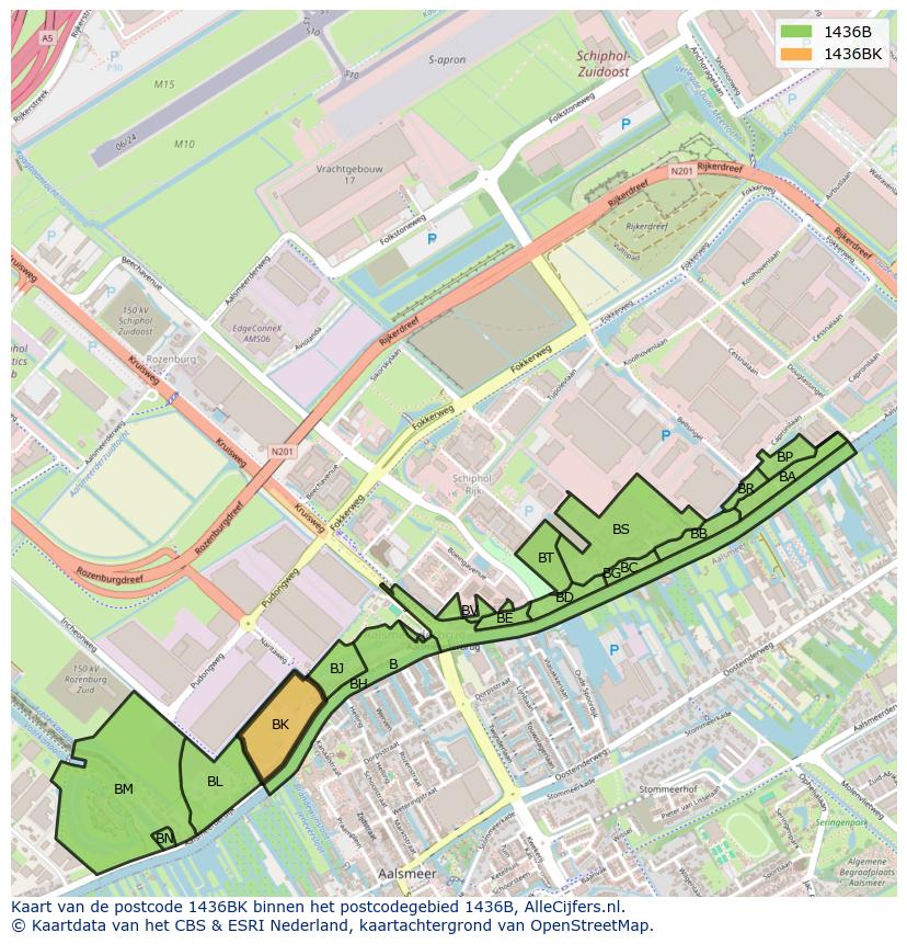 Afbeelding van het postcodegebied 1436 BK op de kaart.