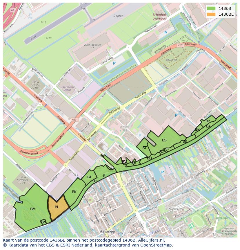 Afbeelding van het postcodegebied 1436 BL op de kaart.