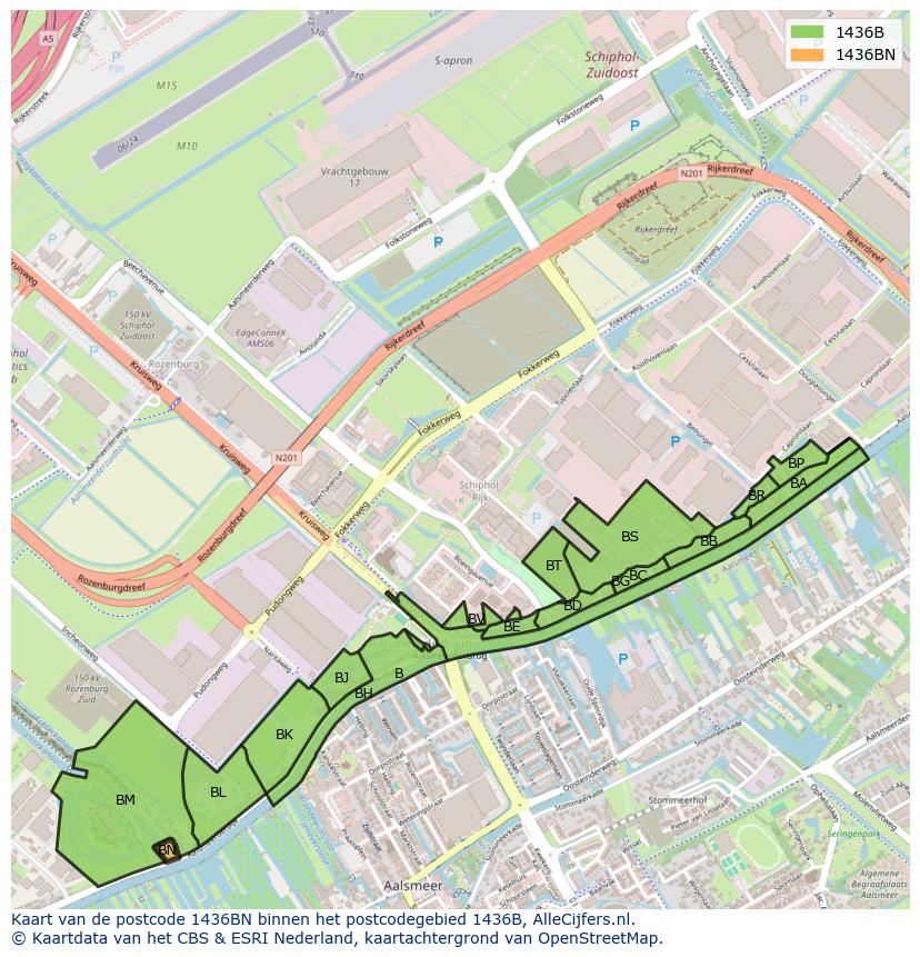 Afbeelding van het postcodegebied 1436 BN op de kaart.