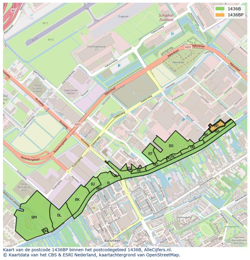 Afbeelding van het postcodegebied 1436 BP op de kaart.