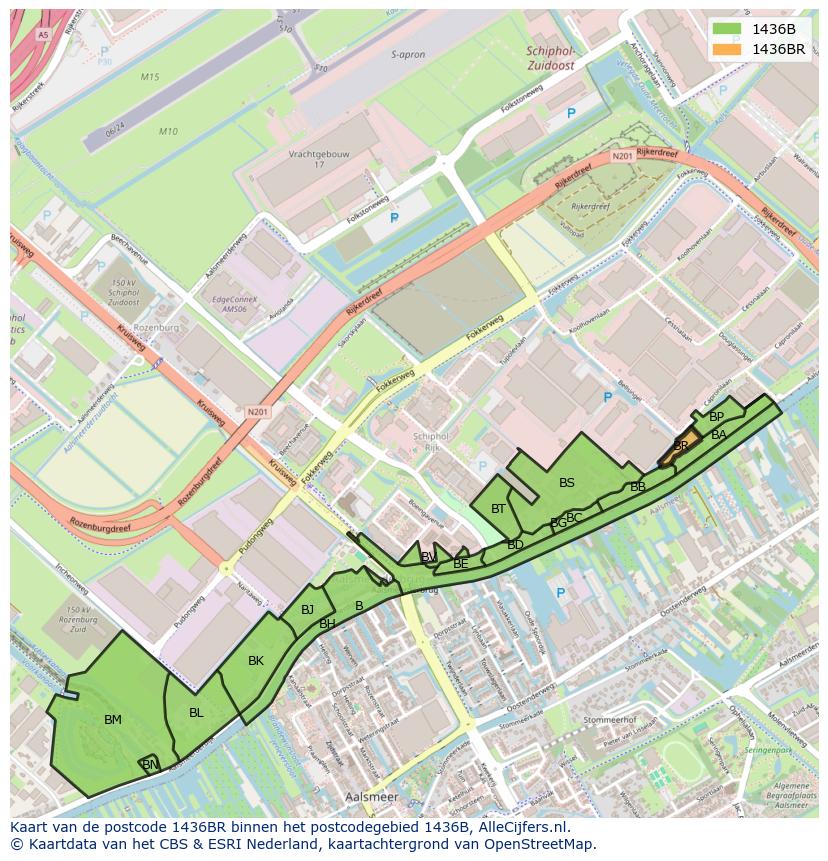 Afbeelding van het postcodegebied 1436 BR op de kaart.