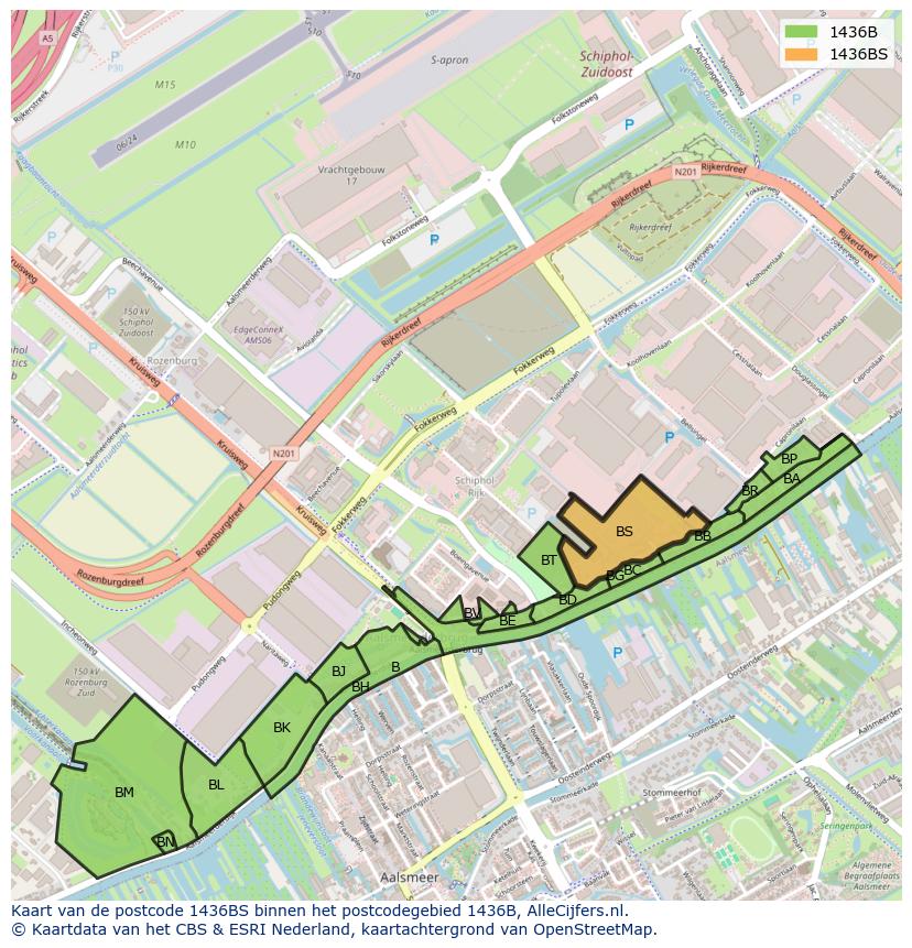 Afbeelding van het postcodegebied 1436 BS op de kaart.