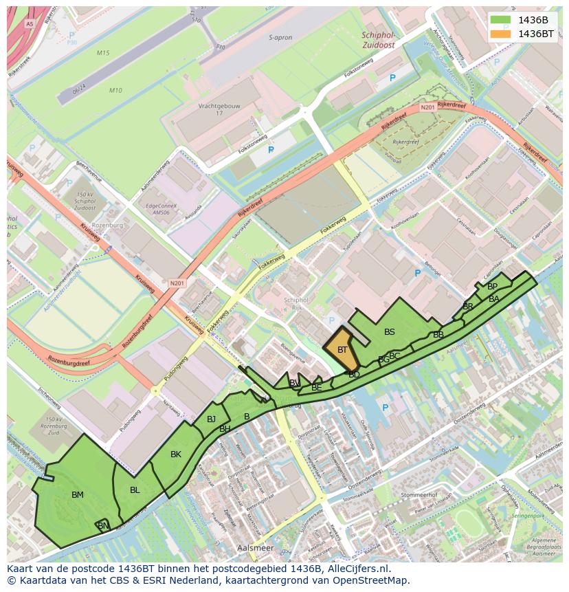 Afbeelding van het postcodegebied 1436 BT op de kaart.