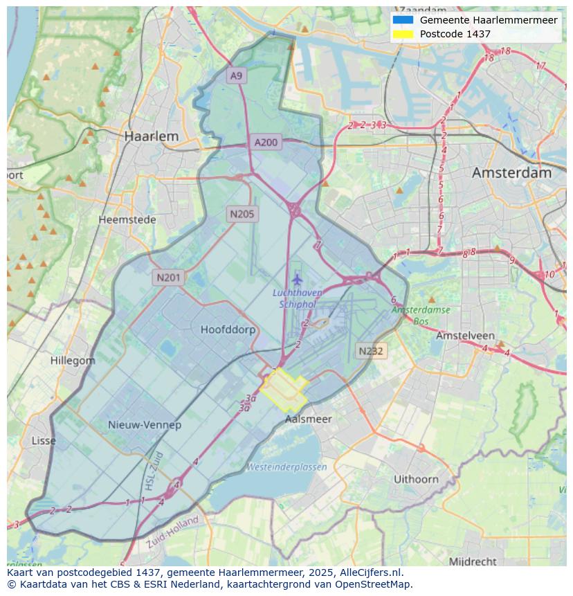 Afbeelding van het postcodegebied 1437 op de kaart.