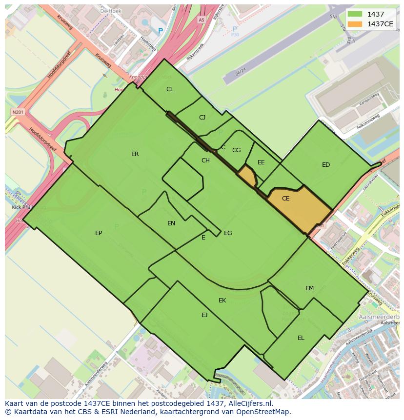 Afbeelding van het postcodegebied 1437 CE op de kaart.