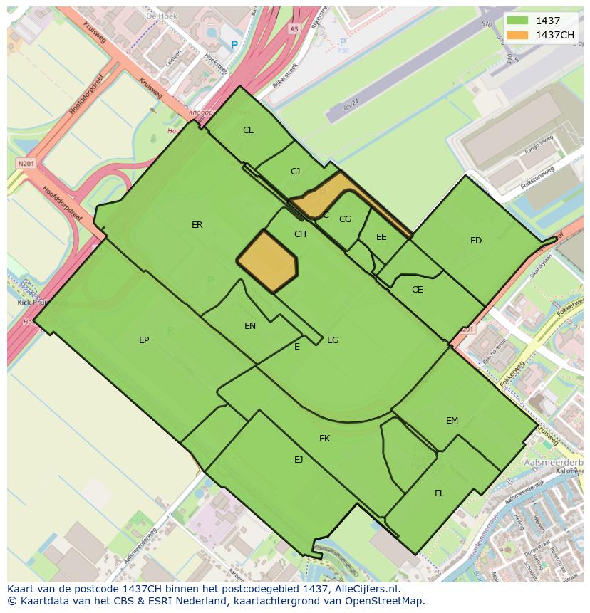 Afbeelding van het postcodegebied 1437 CH op de kaart.