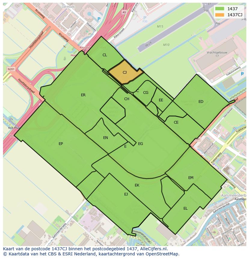 Afbeelding van het postcodegebied 1437 CJ op de kaart.