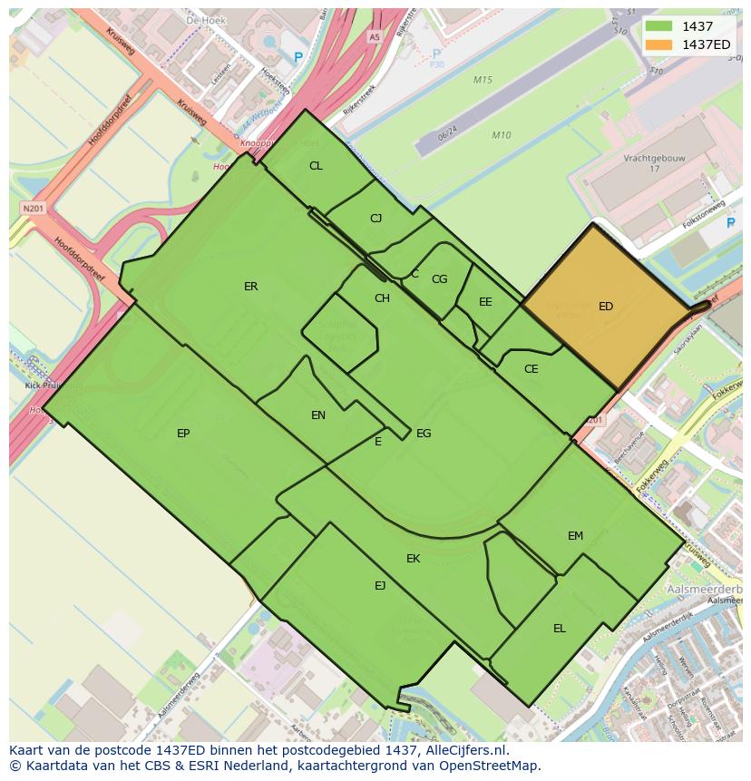 Afbeelding van het postcodegebied 1437 ED op de kaart.