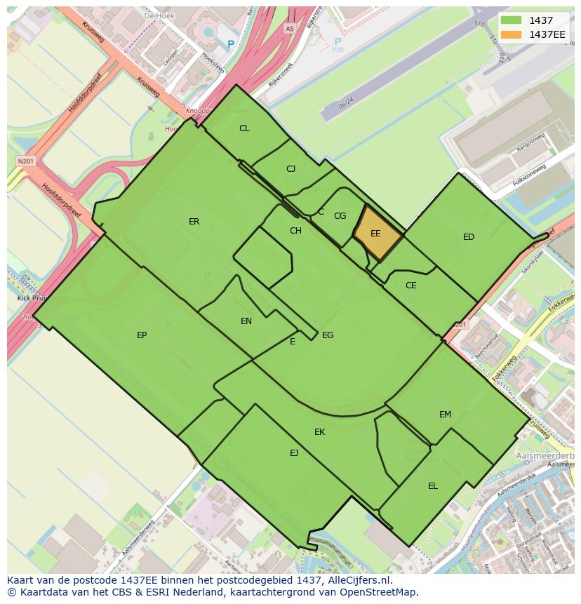 Afbeelding van het postcodegebied 1437 EE op de kaart.