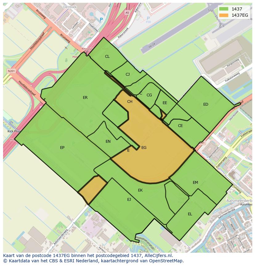 Afbeelding van het postcodegebied 1437 EG op de kaart.