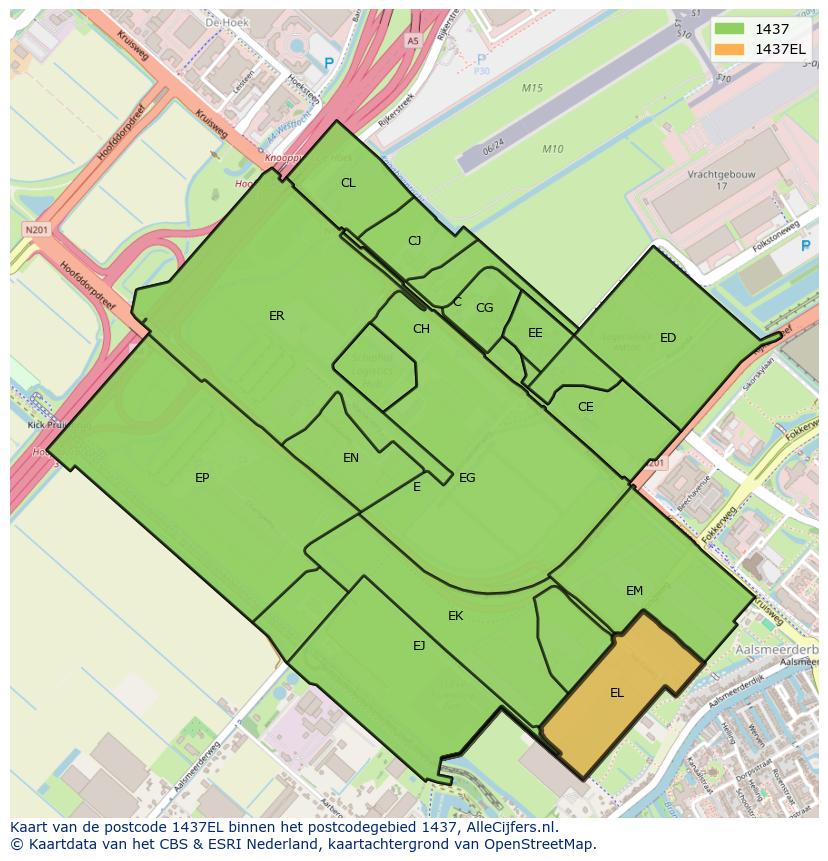 Afbeelding van het postcodegebied 1437 EL op de kaart.