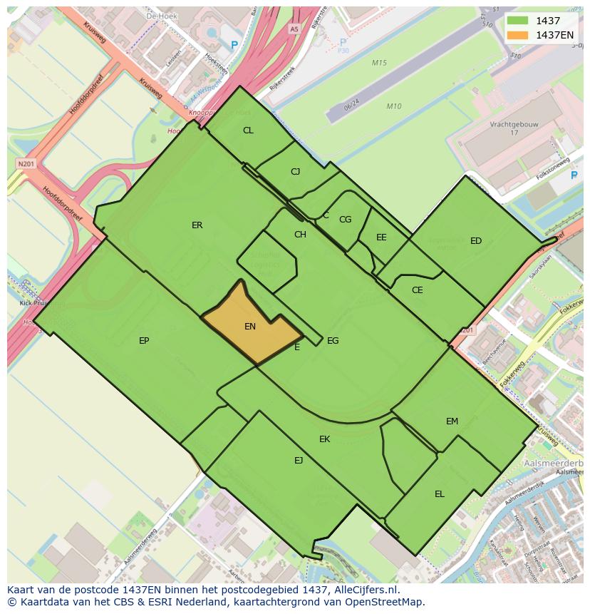 Afbeelding van het postcodegebied 1437 EN op de kaart.