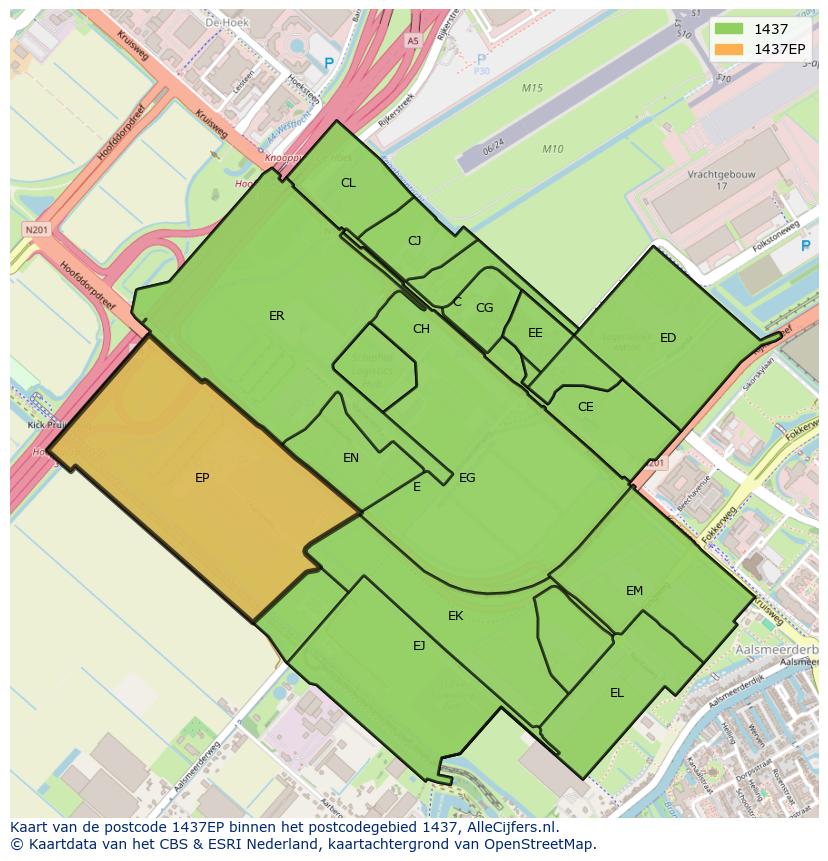 Afbeelding van het postcodegebied 1437 EP op de kaart.