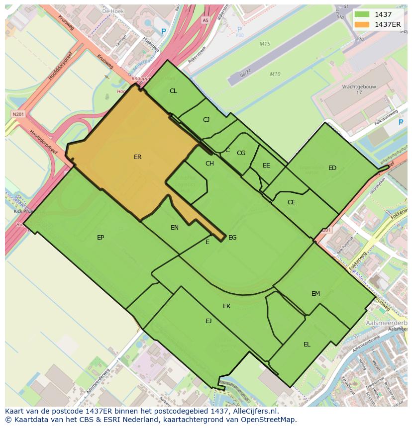 Afbeelding van het postcodegebied 1437 ER op de kaart.