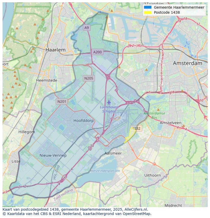 Afbeelding van het postcodegebied 1438 op de kaart.