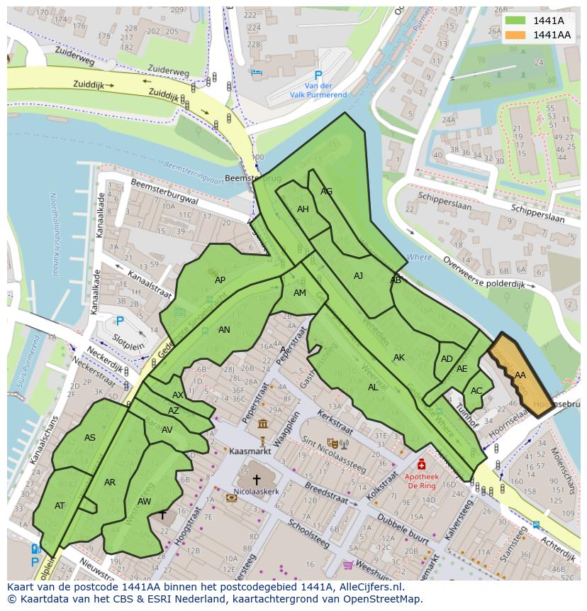 Afbeelding van het postcodegebied 1441 AA op de kaart.