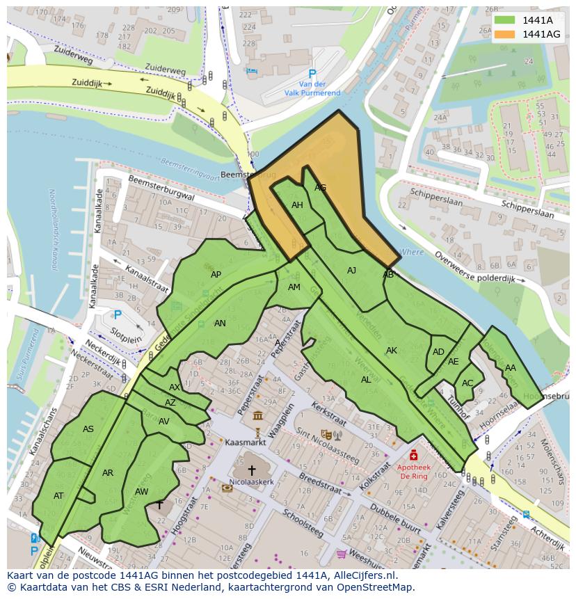 Afbeelding van het postcodegebied 1441 AG op de kaart.