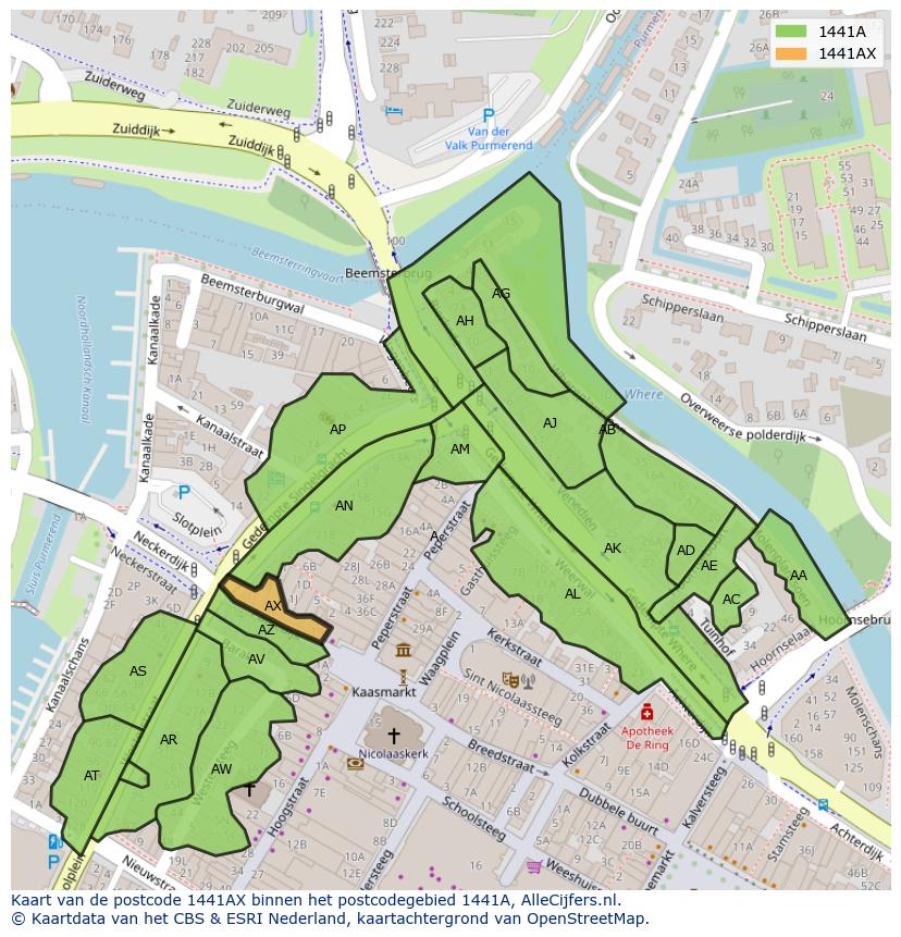 Afbeelding van het postcodegebied 1441 AX op de kaart.