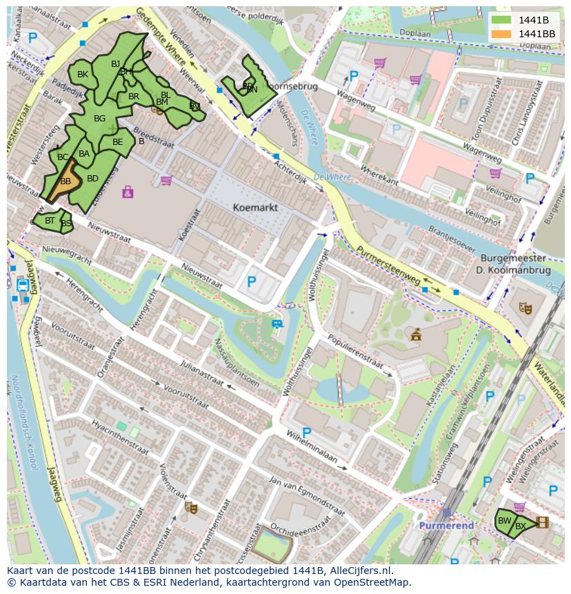 Afbeelding van het postcodegebied 1441 BB op de kaart.