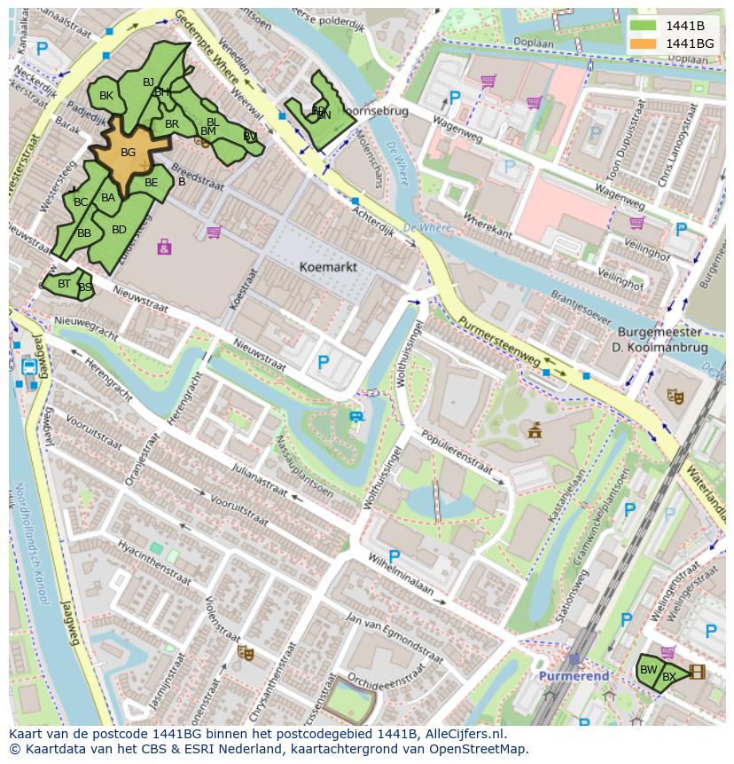 Afbeelding van het postcodegebied 1441 BG op de kaart.