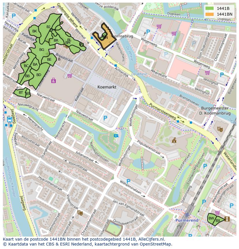 Afbeelding van het postcodegebied 1441 BN op de kaart.
