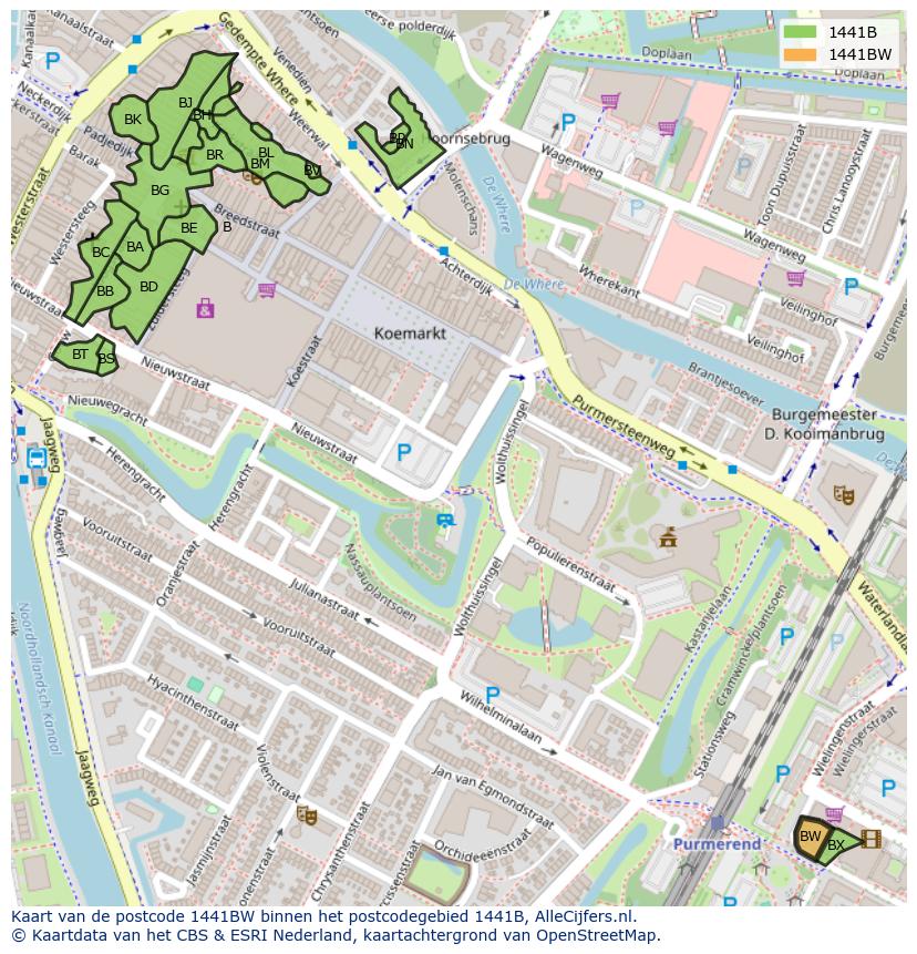 Afbeelding van het postcodegebied 1441 BW op de kaart.