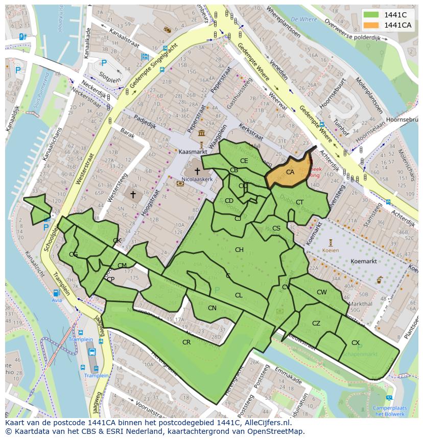 Afbeelding van het postcodegebied 1441 CA op de kaart.