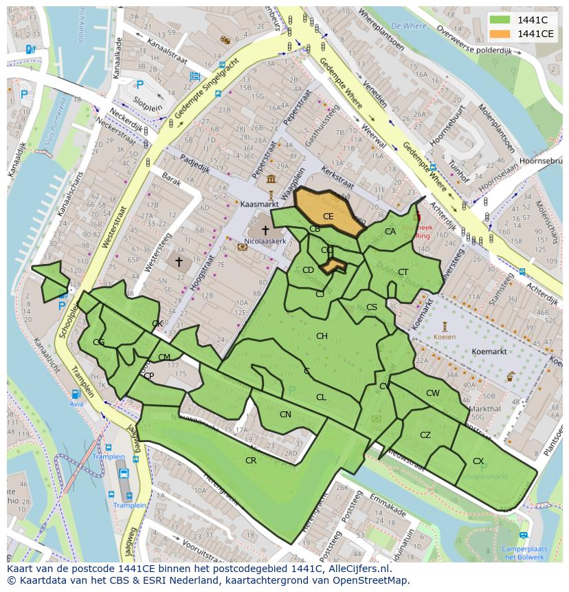 Afbeelding van het postcodegebied 1441 CE op de kaart.