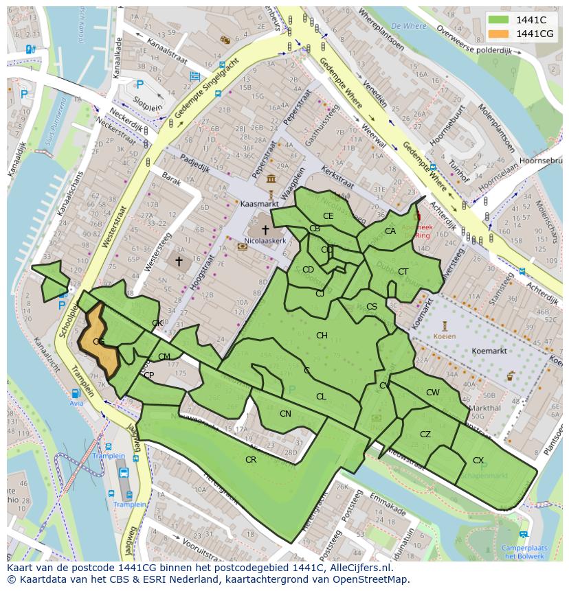 Afbeelding van het postcodegebied 1441 CG op de kaart.