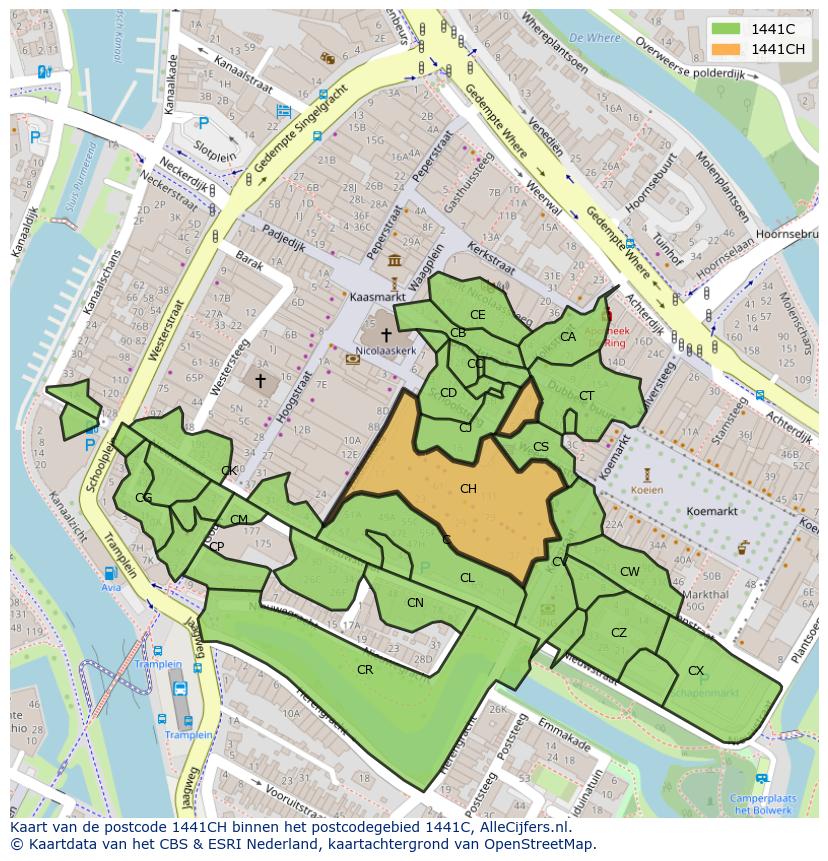 Afbeelding van het postcodegebied 1441 CH op de kaart.