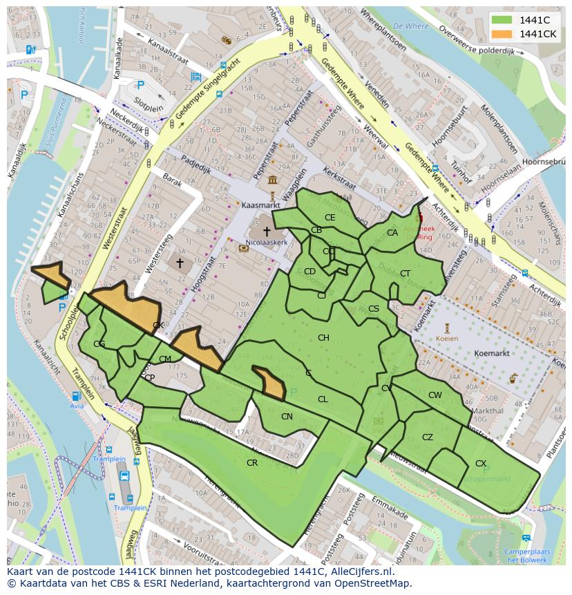 Afbeelding van het postcodegebied 1441 CK op de kaart.