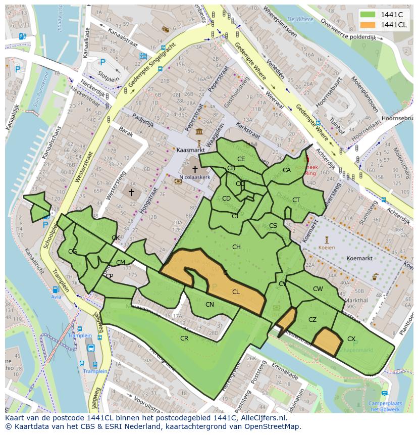 Afbeelding van het postcodegebied 1441 CL op de kaart.