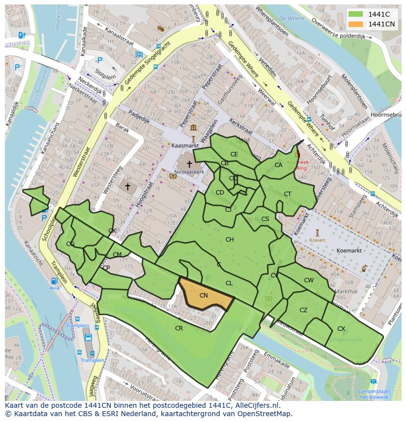 Afbeelding van het postcodegebied 1441 CN op de kaart.