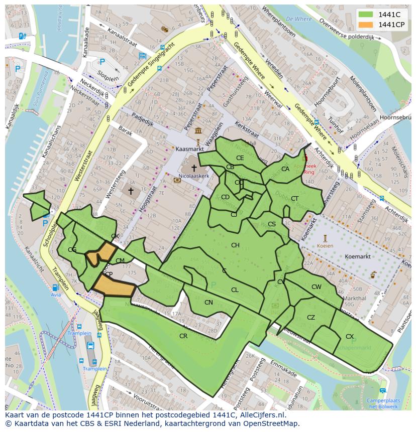 Afbeelding van het postcodegebied 1441 CP op de kaart.