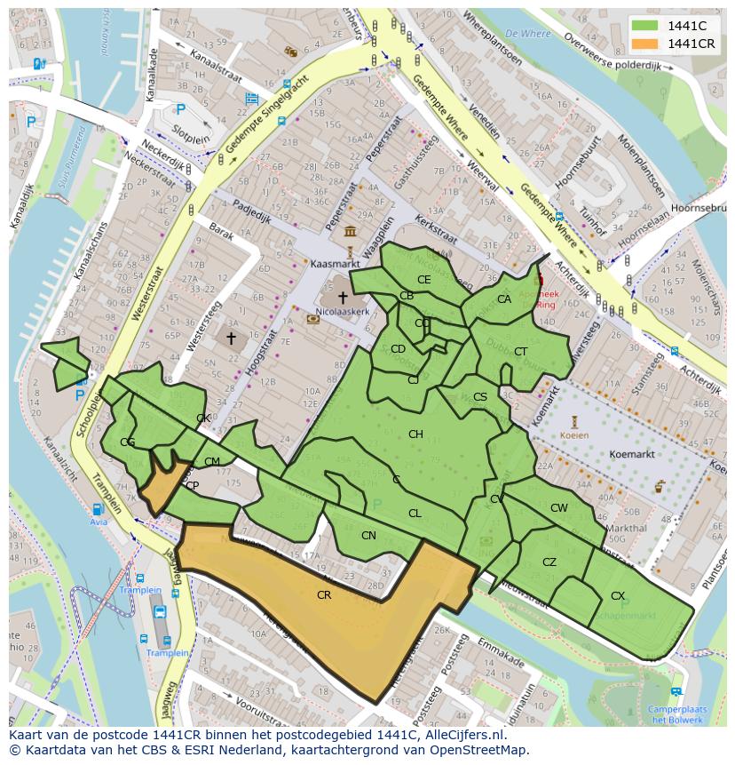 Afbeelding van het postcodegebied 1441 CR op de kaart.