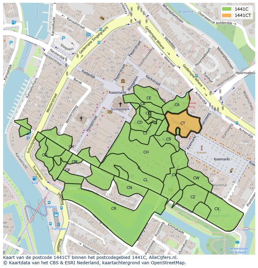 Afbeelding van het postcodegebied 1441 CT op de kaart.