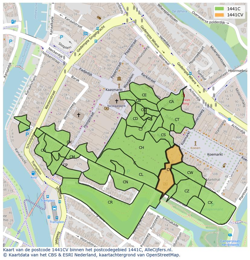 Afbeelding van het postcodegebied 1441 CV op de kaart.