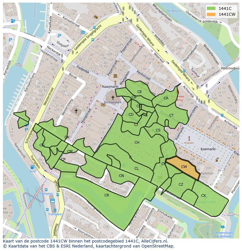 Afbeelding van het postcodegebied 1441 CW op de kaart.