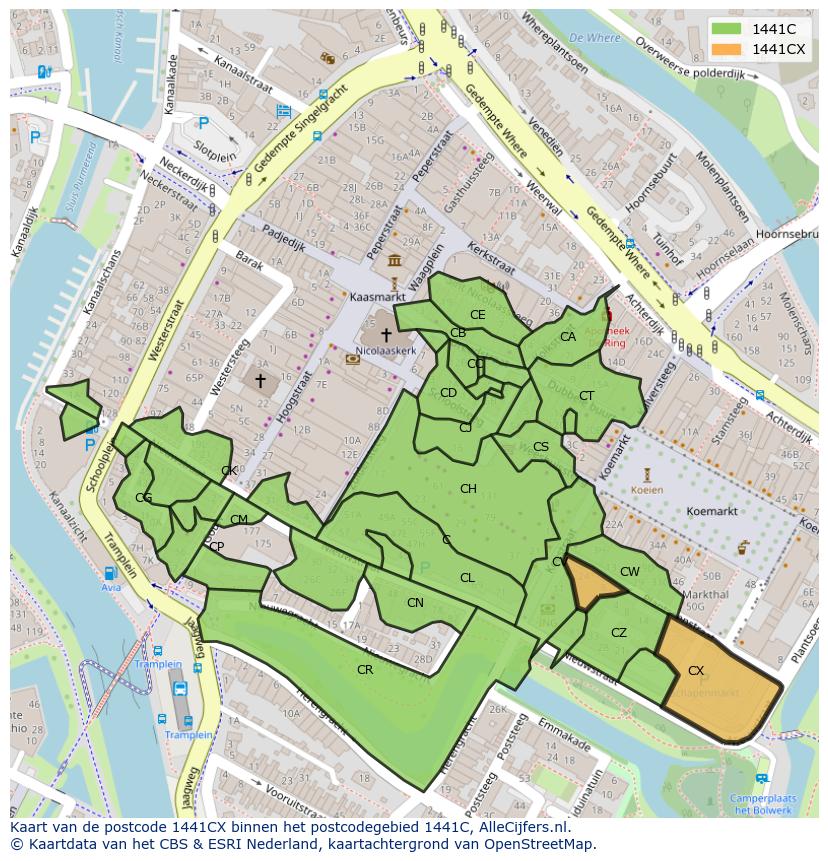 Afbeelding van het postcodegebied 1441 CX op de kaart.