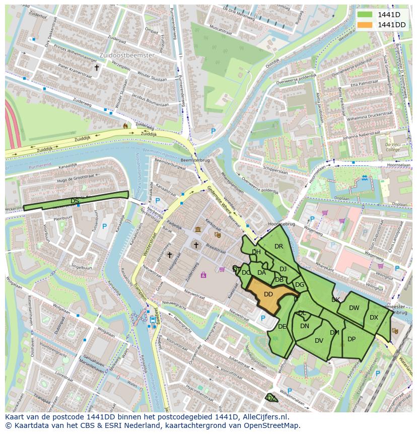 Afbeelding van het postcodegebied 1441 DD op de kaart.