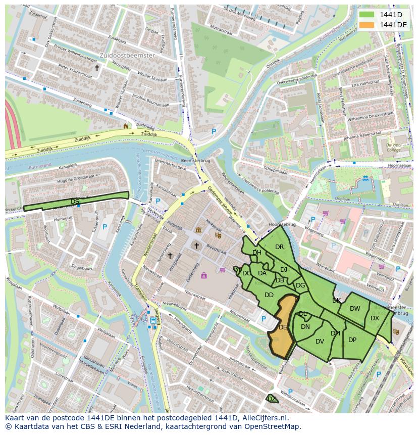 Afbeelding van het postcodegebied 1441 DE op de kaart.
