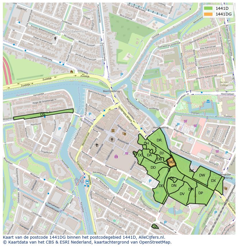 Afbeelding van het postcodegebied 1441 DG op de kaart.