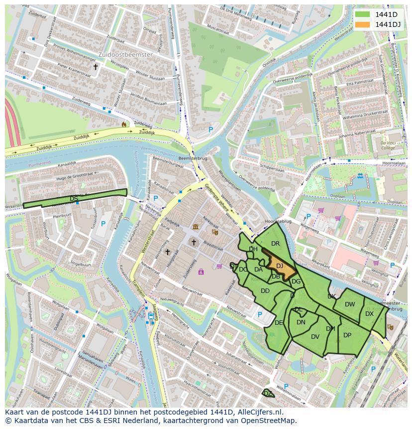 Afbeelding van het postcodegebied 1441 DJ op de kaart.